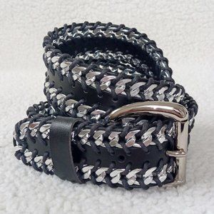 Woven Curb Chain Leather Belt